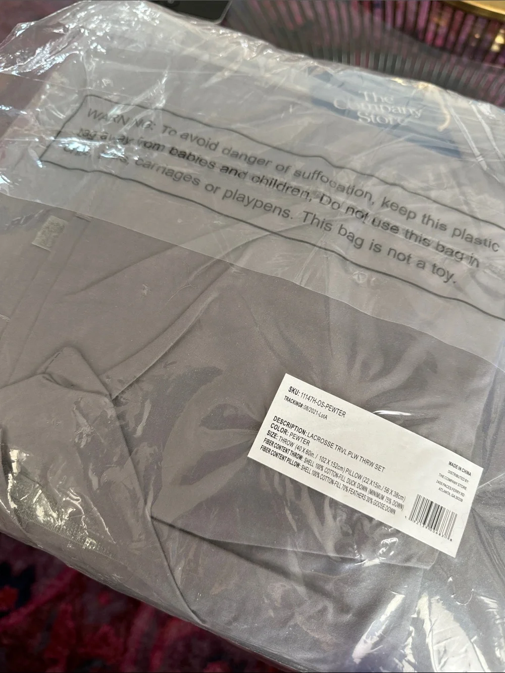 The Company Store Lacrosse Travel Gray Pillow and Throw Set NWT